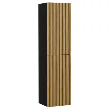 HD Palma Pro Black 120 komplett fürdőszoba bútor szett fali push-to-open mosdószekrénnyel, hikoridió színű mosdópulttal, tükörrel és magasszekrénnyel