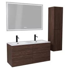 HD Aria Pro Matt Hazel 120 komplett fürdőszoba bútor szett fali push-to-open mosdószekrénnyel, fényes fehér slim mosdóval, tükörrel és magasszekrénnyel