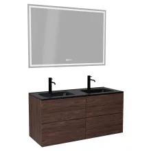 HD Aria Pro Matt Hazel 120 komplett fürdőszoba bútor fali push-to-open mosdószekrénnyel, matt fekete slim mosdóval és tükörrel