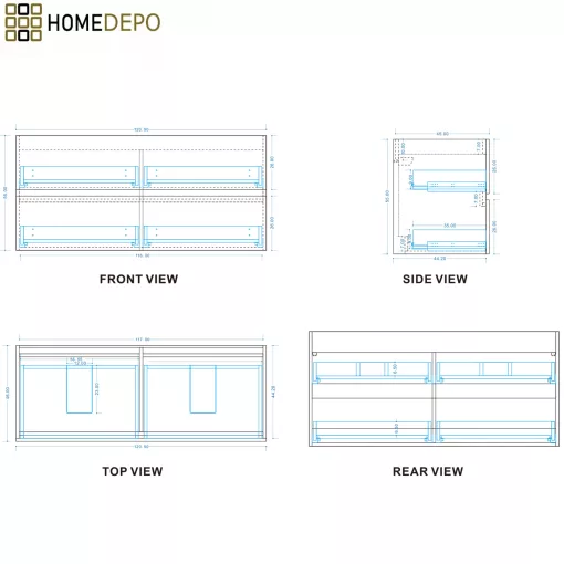 HD Zyra Pro Matt Hazel 120 fali mosdószekrény, push-to-open mechanizmussal, mogyoró színű mosdópulttal