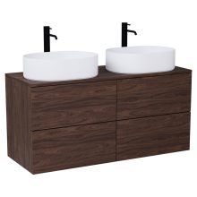 HD Zyra Pro Matt Hazel 120 komplett fürdőszoba bútor fali push-to-open mosdószekrénnyel, mogyoró színű mosdópulttal és tükörrel