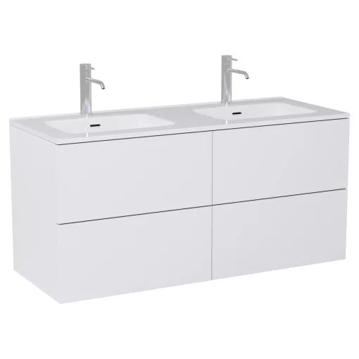 HD Aria Pro Silk Matt White 120 fali mosdószekrény, push-to-open mechanizmussal, fényes fehér slim mosdóval