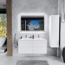 HD Aria Pro Silk Matt White 120 fali mosdószekrény, push-to-open mechanizmussal, fényes fehér slim mosdóval
