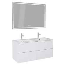 HD Aria Pro Silk Matt White 120 komplett fürdőszoba bútor fali push-to-open mosdószekrénnyel, fényes fehér slim mosdóval és tükörrel