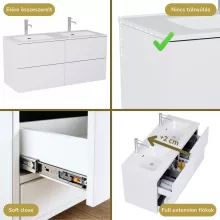 HD Aria Pro Silk Matt White 120 komplett fürdőszoba bútor fali push-to-open mosdószekrénnyel, fényes fehér slim mosdóval és tükörrel
