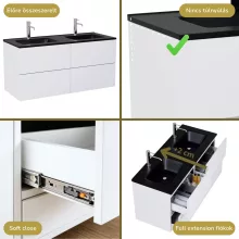 HD Aria Pro Silk Matt White 120 komplett fürdőszoba bútor szett fali push-to-open mosdószekrénnyel, matt fekete slim mosdóval, tükörrel és magasszekrénnyel