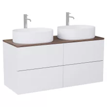 HD Zyra Pro Silk Matt White 120 fali mosdószekrény, push-to-open mechanizmussal, tölgyfa színű mosdópulttal