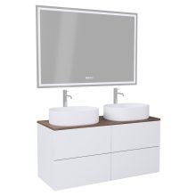 HD Zyra Pro Silk Matt White 120 komplett fürdőszoba bútor fali push-to-open mosdószekrénnyel, tölgyfa színű mosdópulttal és tükörrel