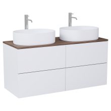 HD Zyra Pro Silk Matt White 120 komplett fürdőszoba bútor fali push-to-open mosdószekrénnyel, tölgyfa színű mosdópulttal és tükörrel