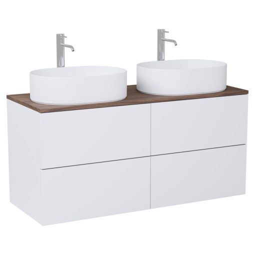 HD Zyra Pro Silk Matt White 120 komplett fürdőszoba bútor fali push-to-open mosdószekrénnyel, tölgyfa színű mosdópulttal és tükörrel