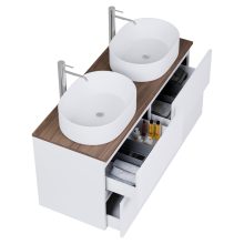 HD Zyra Pro Silk Matt White 120 komplett fürdőszoba bútor fali push-to-open mosdószekrénnyel, tölgyfa színű mosdópulttal és tükörrel