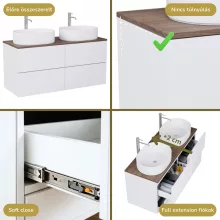 HD Zyra Pro Silk Matt White 120 komplett fürdőszoba bútor szett fali push-to-open mosdószekrénnyel, tölgyfa színű mosdópulttal, tükörrel és magasszekrénnyel