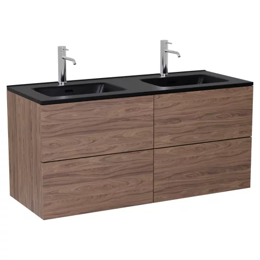 HD Aria Pro Oak 120 fali mosdószekrény, push-to-open mechanizmussal, matt fekete slim mosdóval