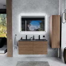 HD Aria Pro Oak 120 fali mosdószekrény, push-to-open mechanizmussal, matt fekete slim mosdóval