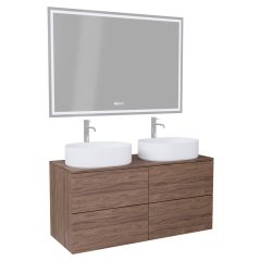   HD Zyra Pro Oak 120 komplett fürdőszoba bútor fali push-to-open mosdószekrénnyel, tölgyfa színű mosdópulttal és tükörrel