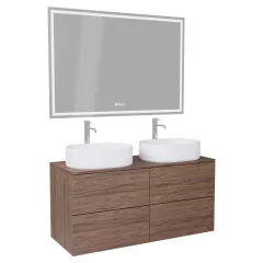   HD Zyra Pro Oak 120 komplett fürdőszoba bútor fali push-to-open mosdószekrénnyel, tölgyfa színű mosdópulttal és tükörrel