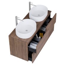 HD Zyra Pro Oak 120 komplett fürdőszoba bútor fali push-to-open mosdószekrénnyel, tölgyfa színű mosdópulttal és tükörrel