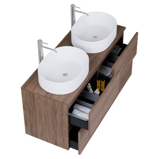 HD Zyra Pro Oak 120 komplett fürdőszoba bútor fali push-to-open mosdószekrénnyel, tölgyfa színű mosdópulttal és tükörrel