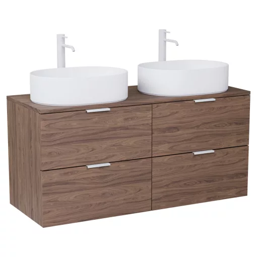 HD Salerno Oak 120 fali mosdószekrény tölgyfa színű mosdópulttal és matt fehér fogantyúkkal