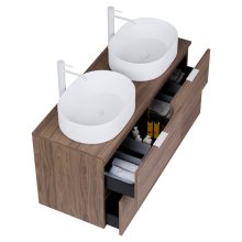 HD Salerno Oak 120 fali mosdószekrény tölgyfa színű mosdópulttal és matt fehér fogantyúkkal