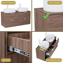 HD Salerno Oak 120 fali mosdószekrény tölgyfa színű mosdópulttal és matt fehér fogantyúkkal