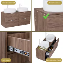 HD Salerno Oak 120 komplett fürdőszoba bútor fali mosdószekrénnyel, matt fehér fogantyúkkal, tölgyfa színű mosdópulttal és tükörrel