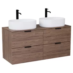   HD Salerno Oak 120 fali mosdószekrény tölgyfa színű mosdópulttal és matt fekete fogantyúkkal