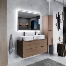 HD Salerno Oak 120 fali mosdószekrény tölgyfa színű mosdópulttal és matt fekete fogantyúkkal