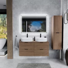HD Salerno Oak 120 fali mosdószekrény tölgyfa színű mosdópulttal és matt fekete fogantyúkkal