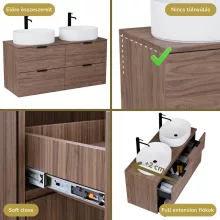 HD Salerno Oak 120 komplett fürdőszoba bútor fali mosdószekrénnyel, matt fekete fogantyúkkal, tölgyfa színű mosdópulttal és tükörrel