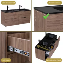 HD Palermo Oak 120 fali mosdószekrény matt fekete fogantyúkkal és matt fekete slim mosdóval