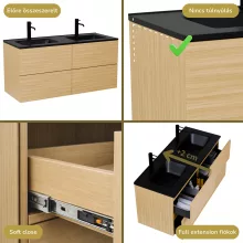HD Aria Pro Hickory 120 komplett fürdőszoba bútor fali push-to-open mosdószekrénnyel, matt fekete slim mosdóval és tükörrel