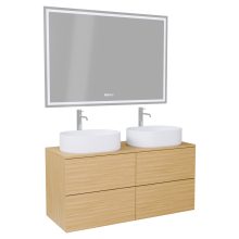 HD Zyra Pro Hickory 120 komplett fürdőszoba bútor fali push-to-open mosdószekrénnyel, hikoridió színű mosdópulttal és tükörrel