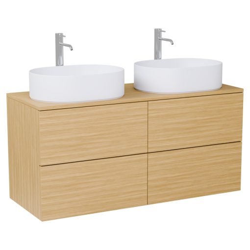 HD Zyra Pro Hickory 120 komplett fürdőszoba bútor fali push-to-open mosdószekrénnyel, hikoridió színű mosdópulttal és tükörrel