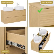 HD Zyra Pro Hickory 120 komplett fürdőszoba bútor fali push-to-open mosdószekrénnyel, hikoridió színű mosdópulttal és tükörrel