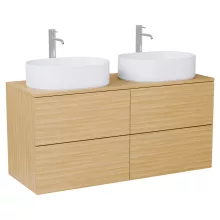 HD Zyra Pro Hickory 120 komplett fürdőszoba bútor szett fali push-to-open mosdószekrénnyel, hikoridió színű mosdópulttal, tükörrel és magas szekrénnyel