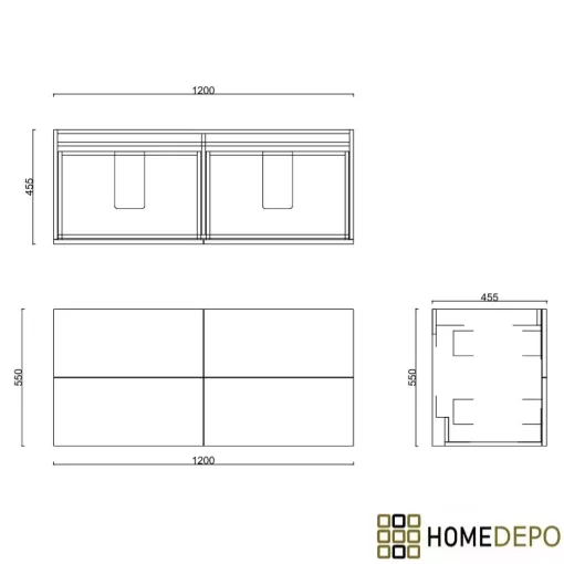HD Salerno Hickory 120 komplett fürdőszoba bútor szett fali mosdószekrénnyel, matt fehér fogantyúval, hikoridió színű mosdópulttal, tükörrel és magas szekrénnyel