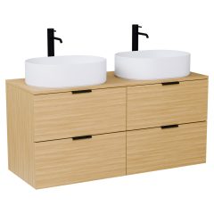   HD Salerno Hickory 120 fali mosdószekrény hikoridió színű mosdópulttal és matt fekete fogantyúkkal