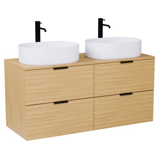 HD Salerno Hickory 120 fali mosdószekrény hikoridió színű mosdópulttal és matt fekete fogantyúkkal