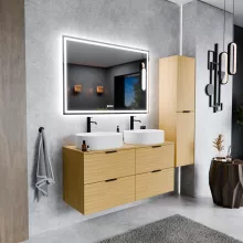 HD Salerno Hickory 120 fali mosdószekrény hikoridió színű mosdópulttal és matt fekete fogantyúkkal