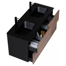 HD Aria Pro Black-Oak 120 fali mosdószekrény, push-to-open mechanizmussal, matt fekete slim mosdóval