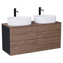 HD Zyra Pro Black-Oak 120 komplett fürdőszoba bútor fali push-to-open mosdószekrénnyel, oak mosdópulttal és tükörrel