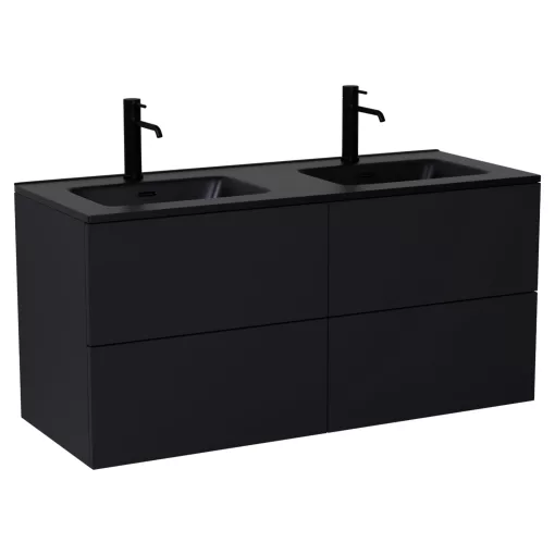 HD Aria Pro Black 120 fali mosdószekrény, push-to-open mechanizmussal, matt fekete slim mosdóval