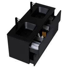 HD Aria Pro Black 120 fali mosdószekrény, push-to-open mechanizmussal, matt fekete slim mosdóval