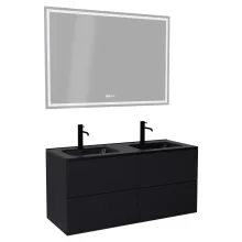 HD Aria Pro Black 120 komplett fürdőszoba bútor fali push-to-open mosdószekrénnyel, matt fekete slim mosdóval és tükörrel