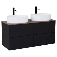   HD Zyra Pro Black 120 fali mosdószekrény, push-to-open mechanizmussal, tölgyfa színű mosdópulttal