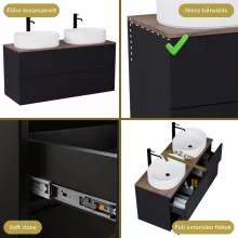 HD Zyra Pro Black 120 fali mosdószekrény, push-to-open mechanizmussal, tölgyfa színű mosdópulttal
