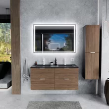 HD Palermo Black-Oak 120 fali mosdószekrény matt fehér fogantyúkkal és matt fekete slim mosdóval