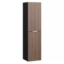 HD Salerno Black-Oak 120 komplett fürdőszoba bútor szett fali mosdószekrénnyel, matt fehér fogantyúval, tölgyfa színű mosdópulttal, tükörrel és magasszekrénnyel