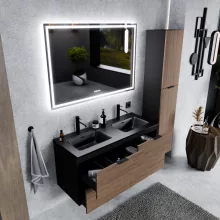 HD Palermo Black-Oak 120 fali mosdószekrény matt fekete fogantyúkkal és matt fekete slim mosdóval